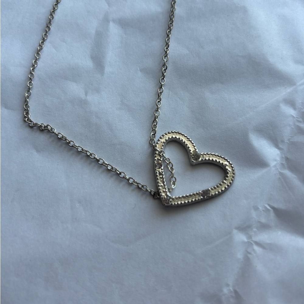 Clear Crystal Floating Heart Pendant Necklace, 19-1/2”, Vintage